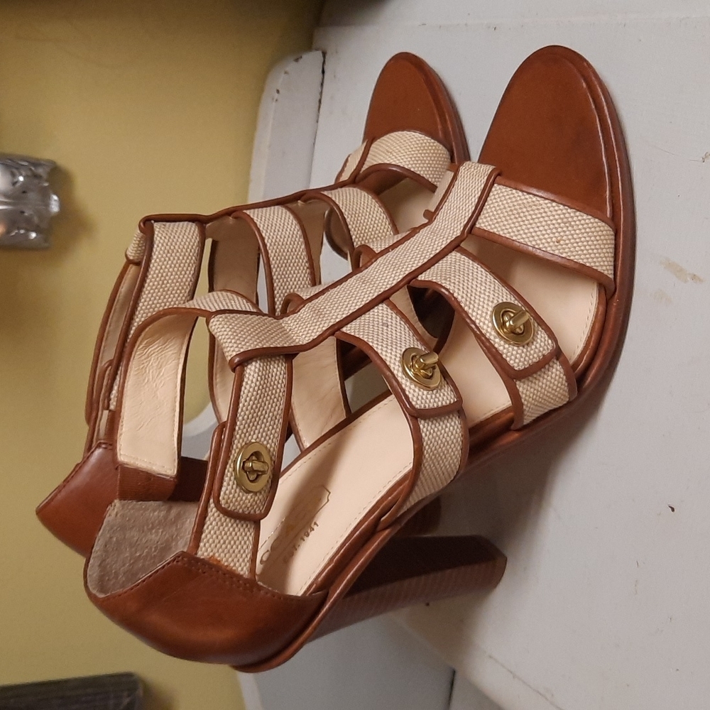 Women’s Tan and Cream Strappy High Heel Sandals